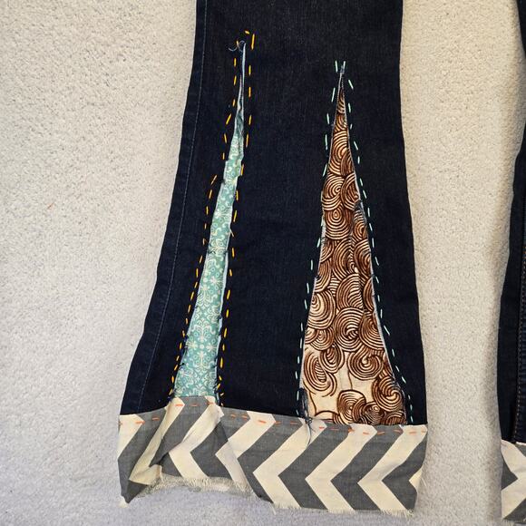 Custom Hollister Patchwork Flare Jeans Juniors 7R (28x32) Dark Y2K Patched - Picture 2 of 16